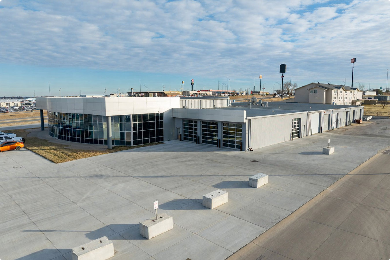 Concrete parking lot building